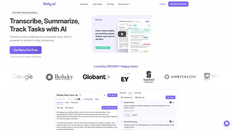 Homepage of Noty.ai