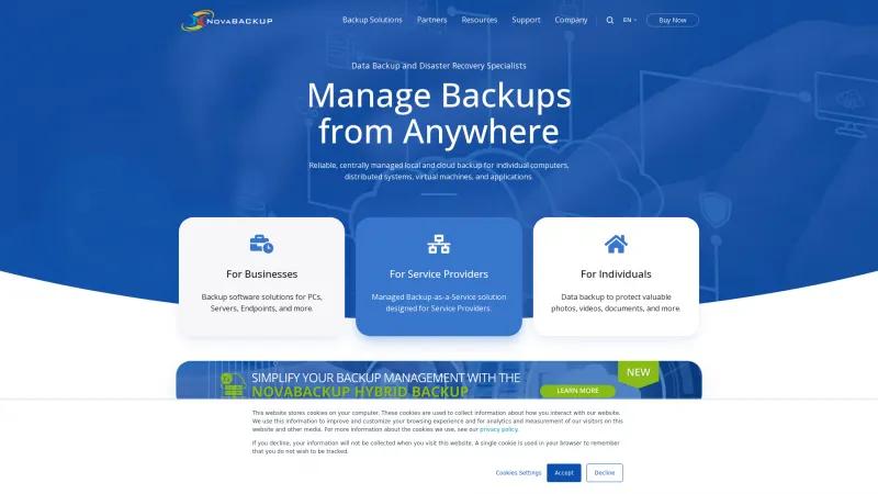 Homepage of NovaBACKUP Managed Backup