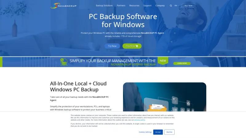 Homepage of NovaBACKUP for PC