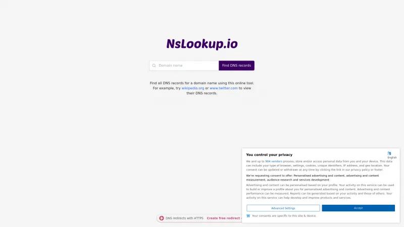 Homepage of NsLookup.io