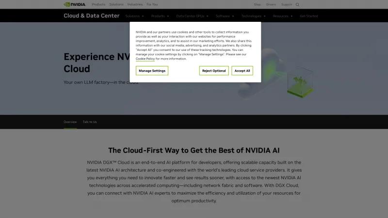 Homepage of NVIDIA DGX Cloud