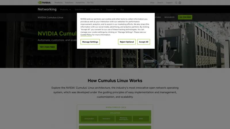 Homepage of NVIDIA Cumulus Linux