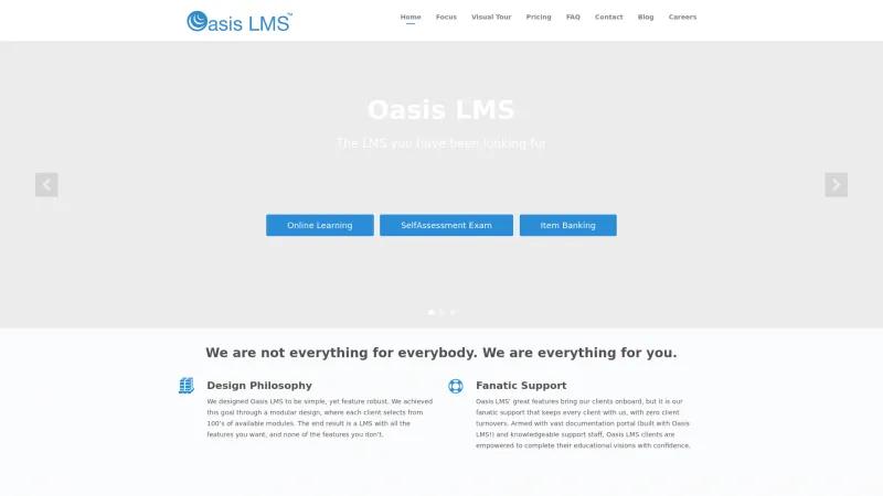 Homepage of Oasis LMS