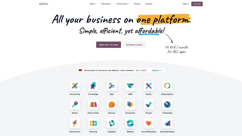 Homepage of Odoo