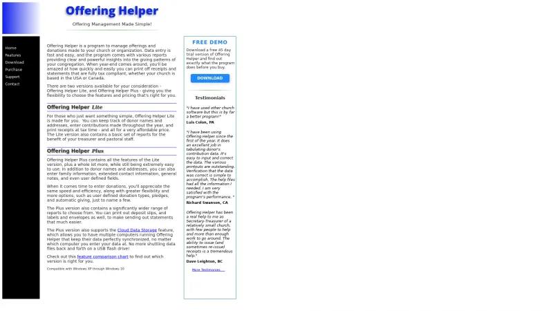 Homepage of Offering Helper