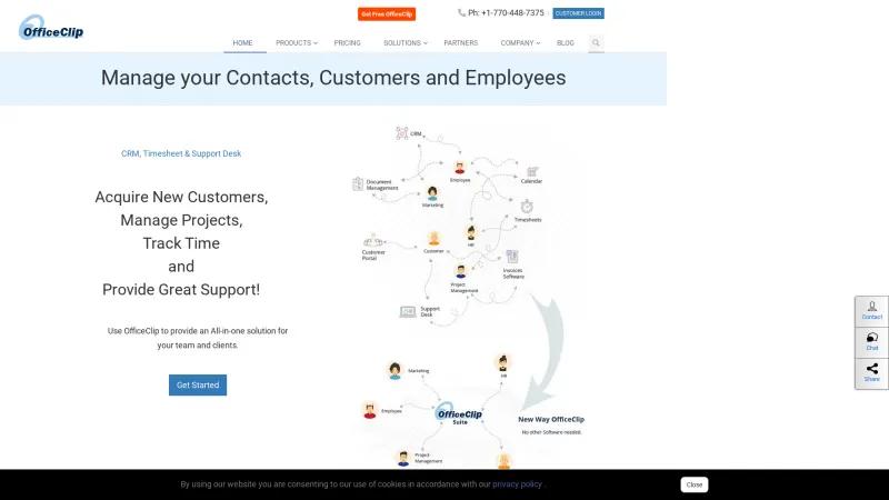 Homepage of OfficeClip Contact Management