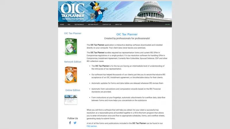 Homepage of OIC Tax Planner