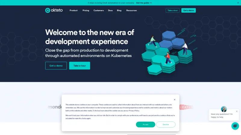 Homepage of Okteto