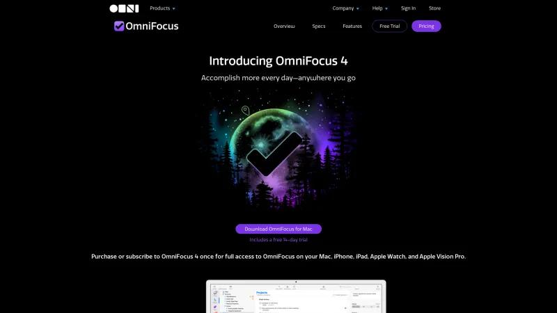 Homepage of OmniFocus