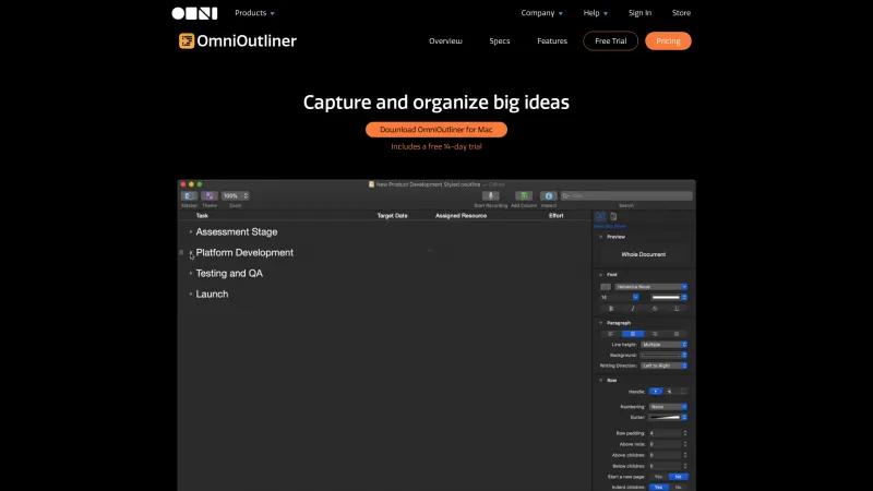 Homepage of OmniOutliner