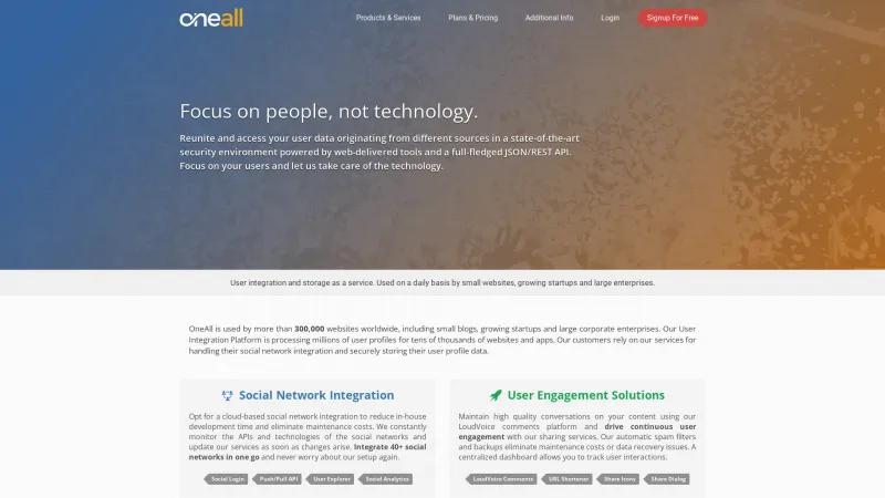 Homepage of OneAll