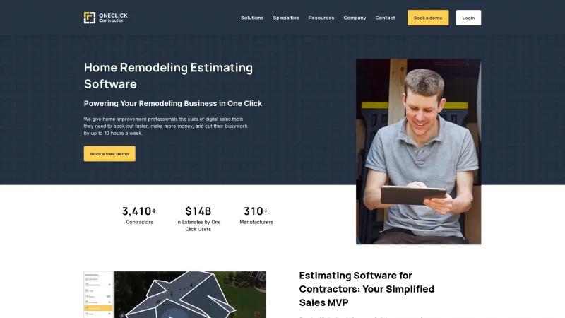 Homepage of One Click Contractor