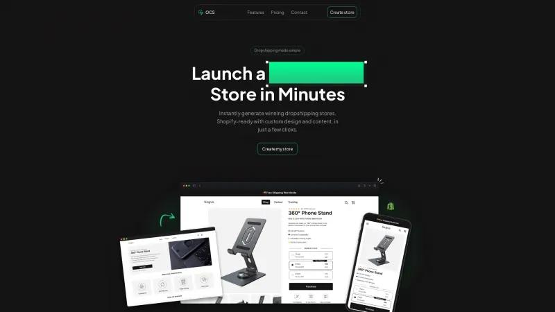 Homepage of One Click Store