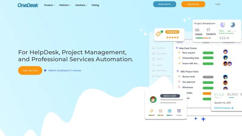 Homepage of OneDesk