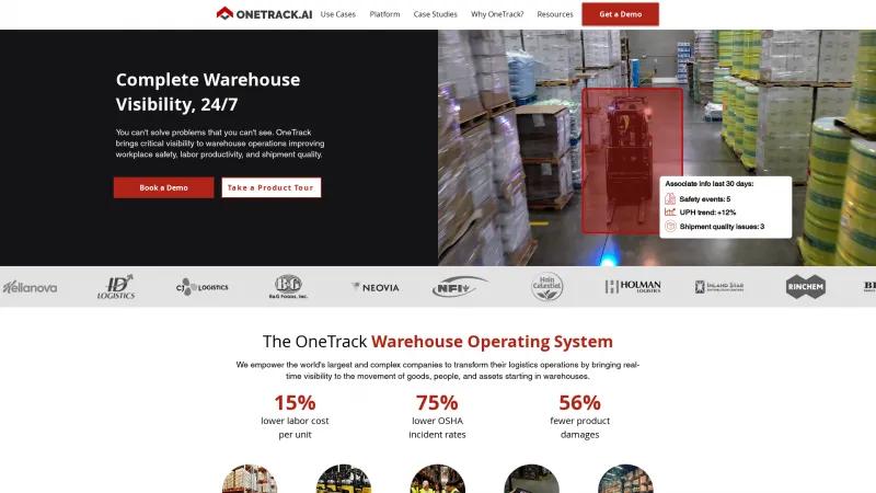 Homepage of OneTrack.ai