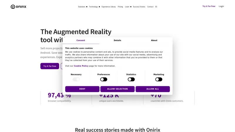 Homepage of Onirix