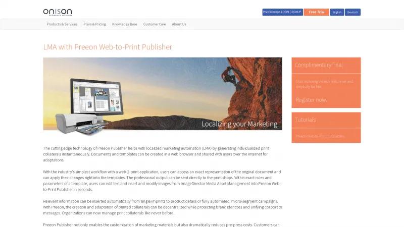 Homepage of Preeon Web-to-Print Publisher