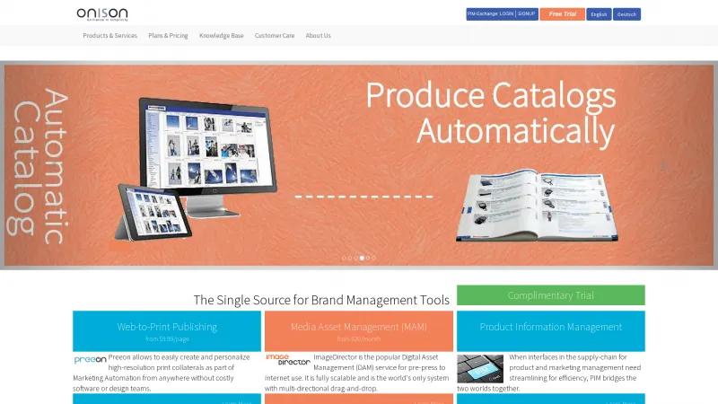 Homepage of Onison Automatic Catalogue Production