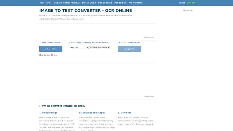 Homepage of Online OCR