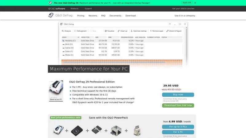 Homepage of O&O Defrag