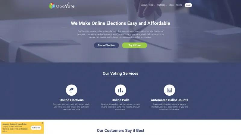 Homepage of OpaVote