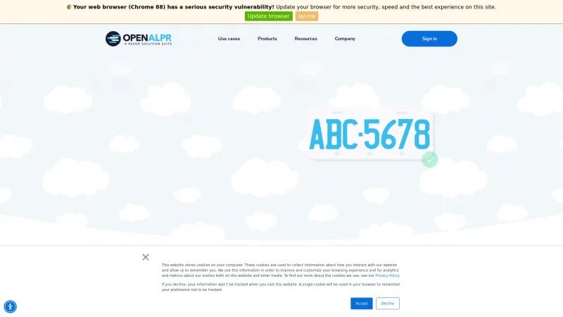 Homepage of OpenALPR