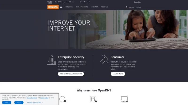 Homepage of OpenDNS