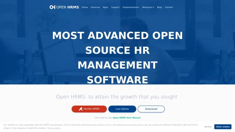 Homepage of Open HRMS