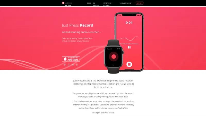 Homepage of Just Press Record