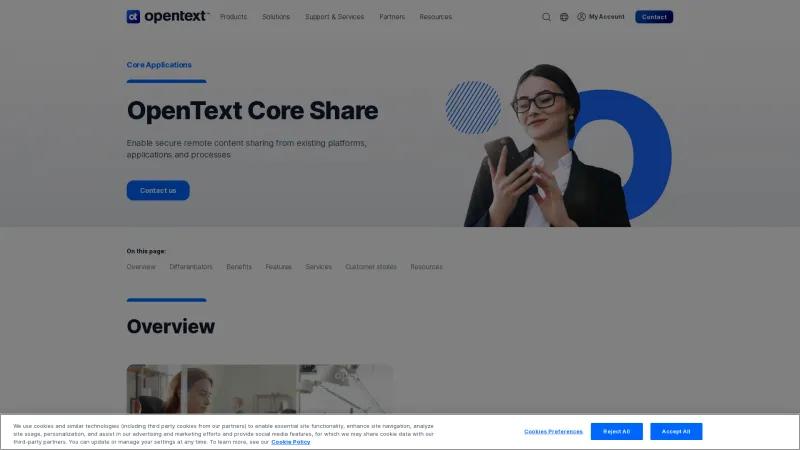 Homepage of OpenText Core Share