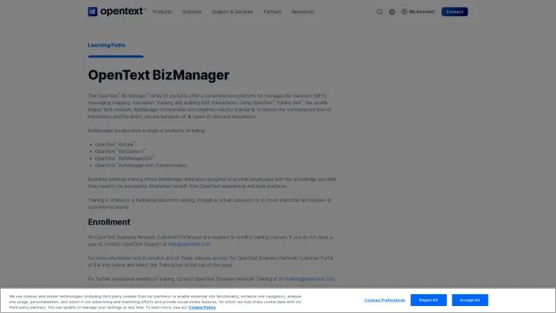 Homepage of OpenText BizManager