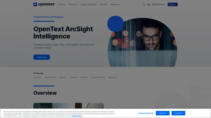 Homepage of OpenText ArcSight Intelligence