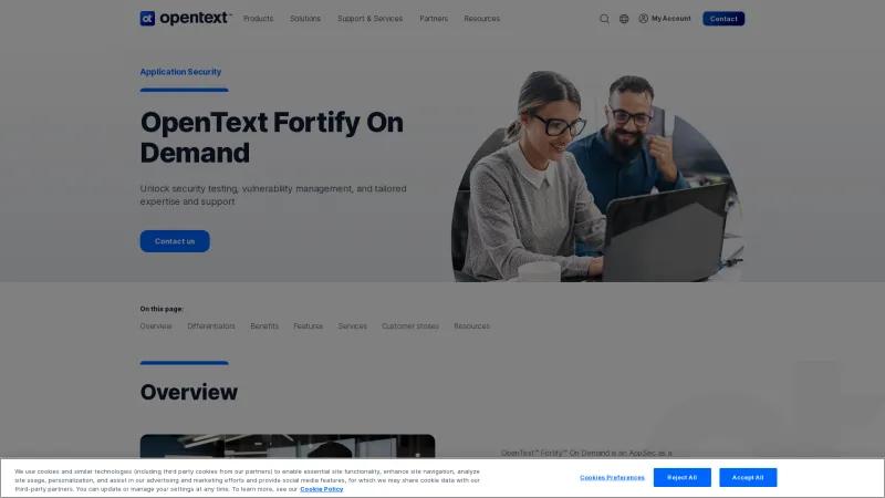 Homepage of OpenText Fortify on Demand