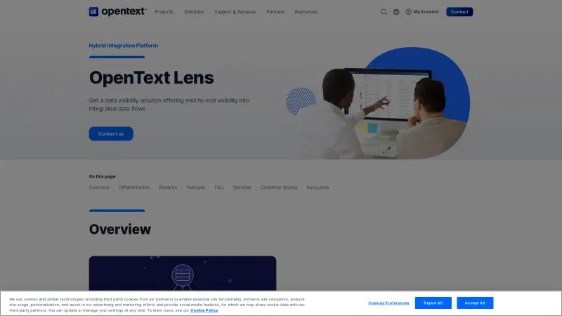 Homepage of OpenText Lens