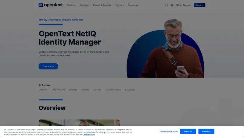 Homepage of OpenText NetIQ Identity Manager