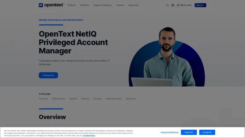 Homepage of OpenText NetIQ Privileged Account Manager