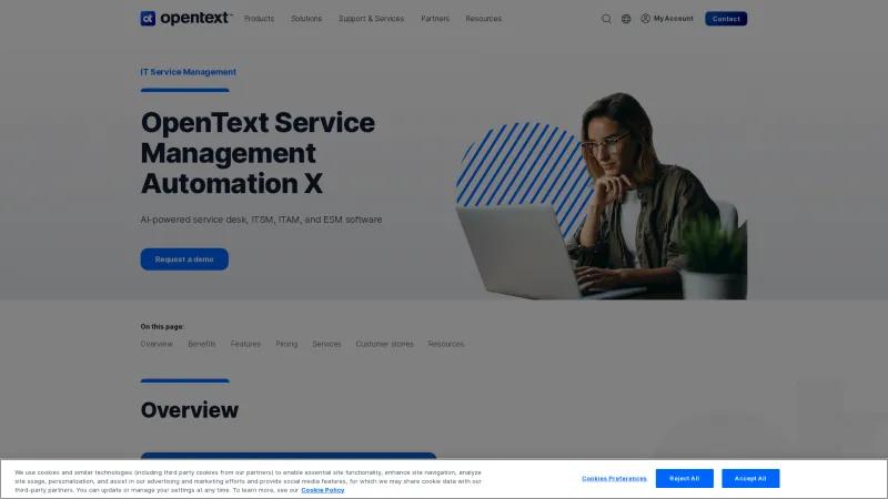 Homepage of OpenText Service Management Automation X