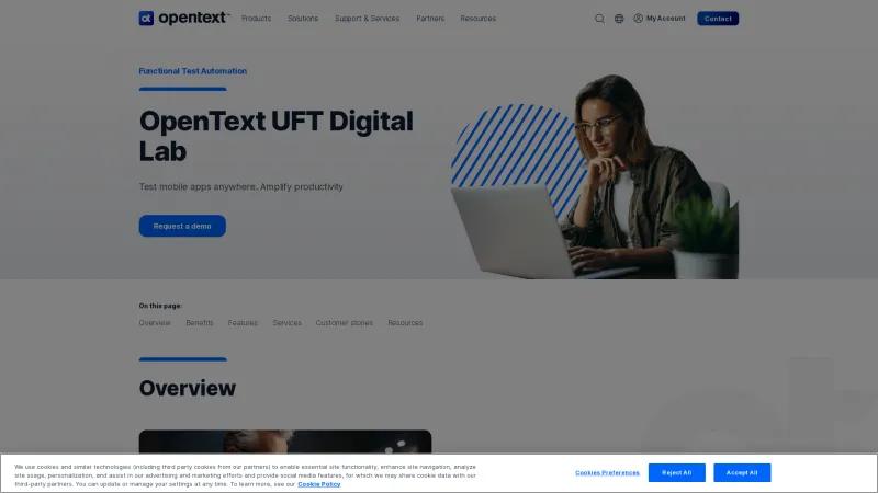 Homepage of OpenText UFT Digital Lab