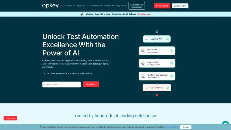 Homepage of Opkey