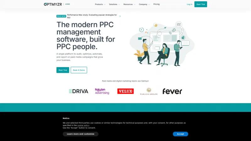 Homepage of Optmyzr