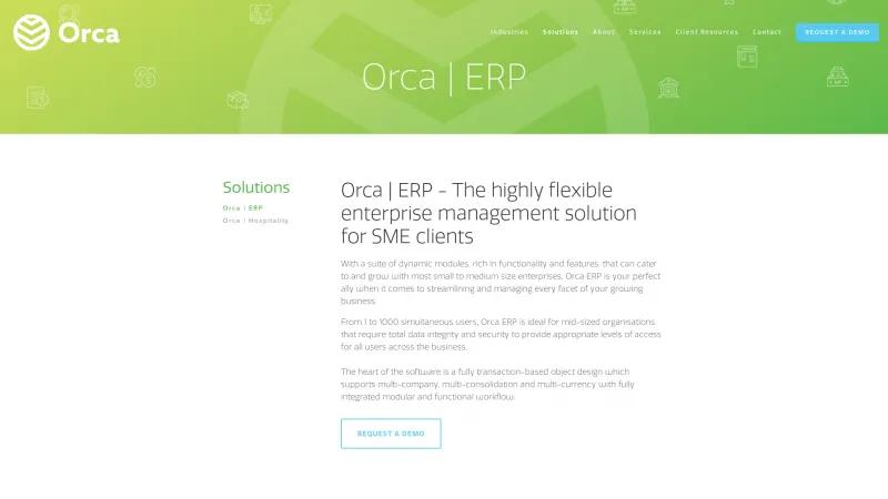 Homepage of Orca ERP