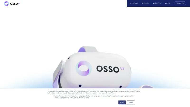 Homepage of Osso VR