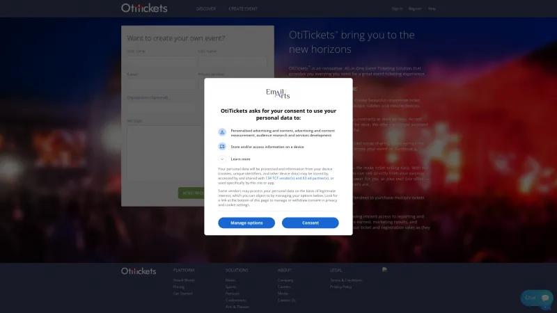 Homepage of OtiTickets