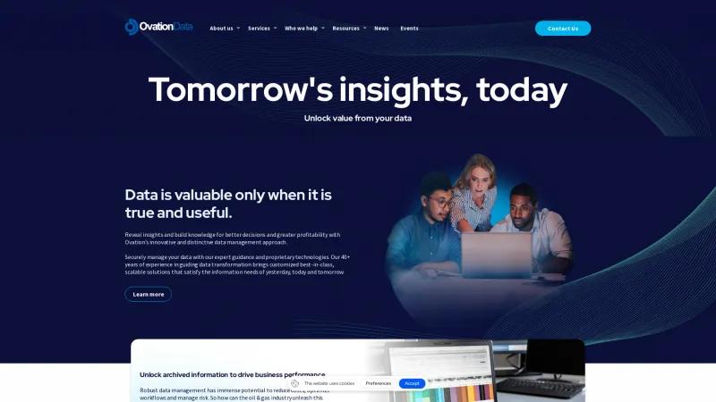 Homepage of Ovation Data