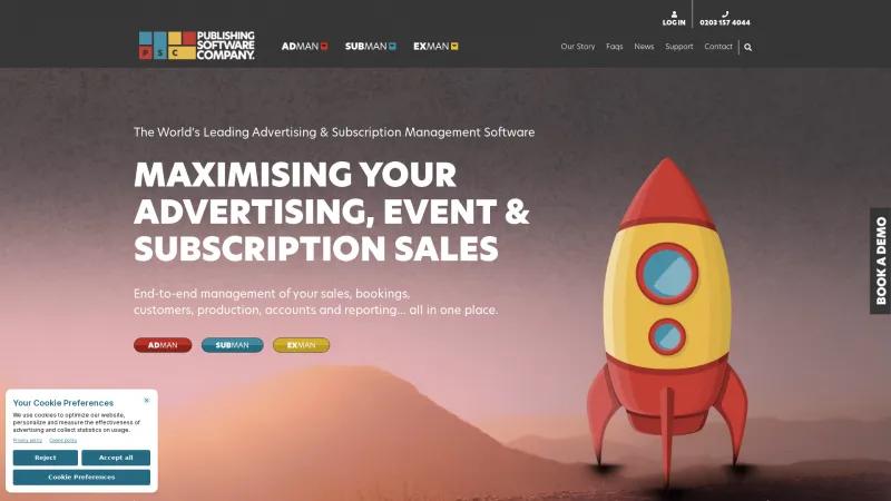 Homepage of Publishing Software Company