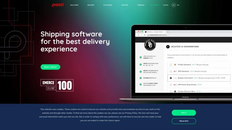 Homepage of Paazl