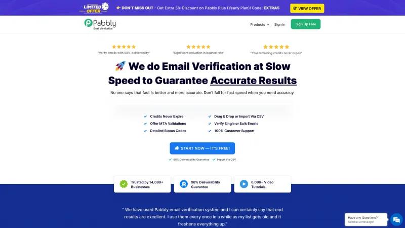 Homepage of Pabbly Email Verification