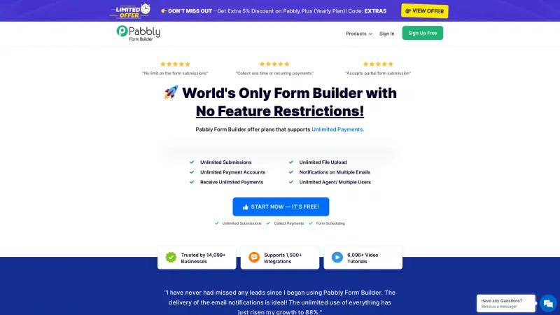 Homepage of Pabbly Form Builder