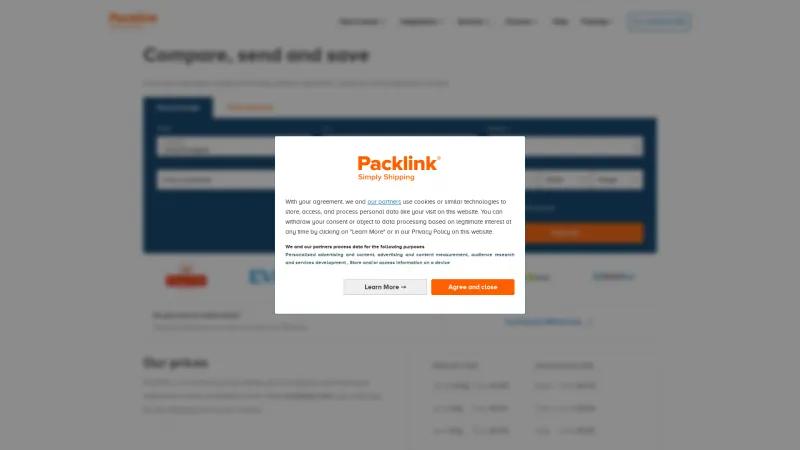 Homepage of Packlink