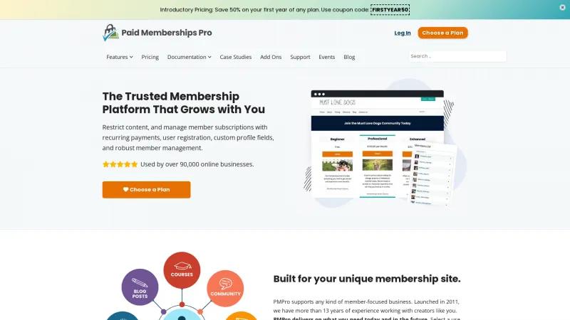 Homepage of Paid Memberships Pro